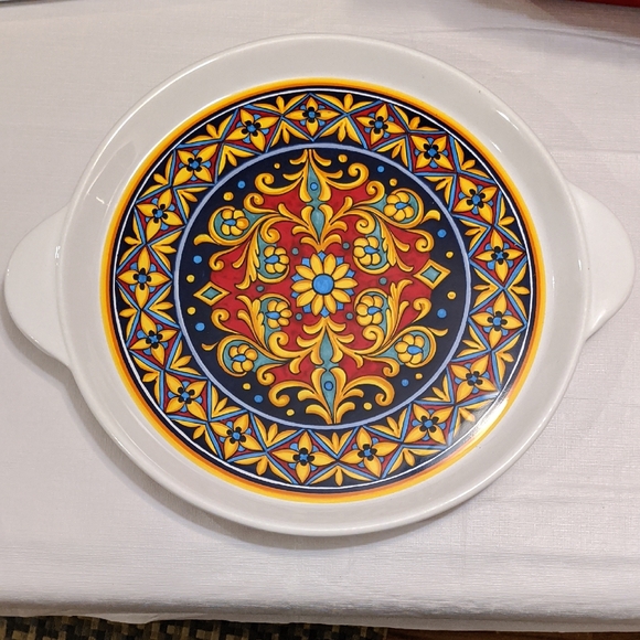 Floral Platter Italian Round Ceramic Serving Platter Handles Nova Deruta Large